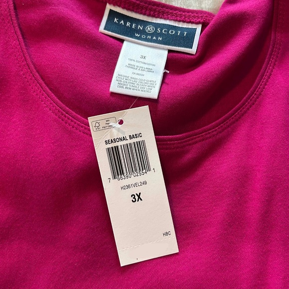 TOP, 100% COTTON, DARK PINK, SIZE 3X, ROUND NECK, LONG SLEEVES, KAREN SCOTT - Picture 6 of 7